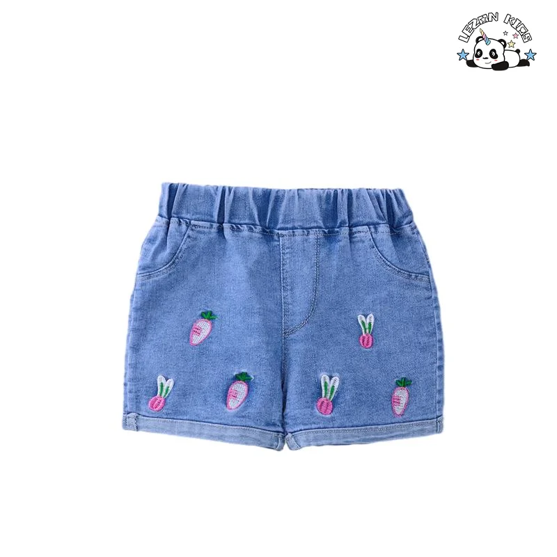 LEZONKIDS - OEM ODM Customizable High-Waist Mini Jeans Shorts Kids Summer Cotton Fabric Printed Cargo Pattern Elastic Waist Shorts